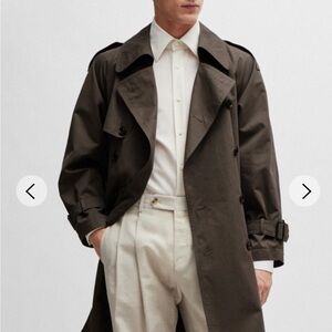 BOSS - Double Breasted Brown Trench Coat with Wide Collar